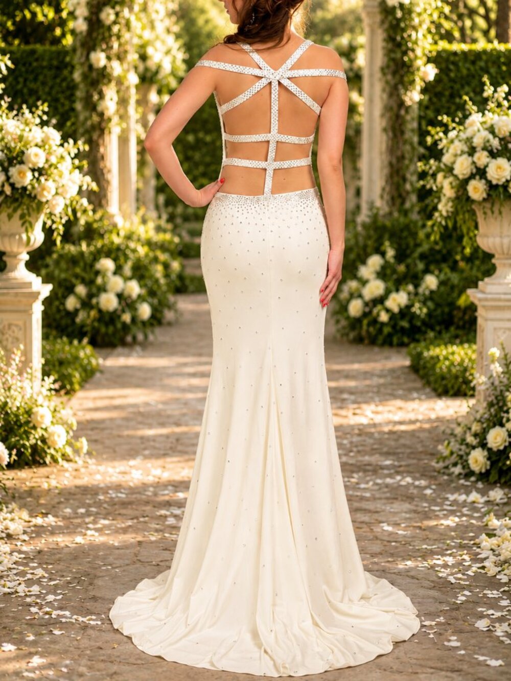 NWT Jovani Evening/Bridal Dress, White, size 4, Stretch Jersey, Open Back